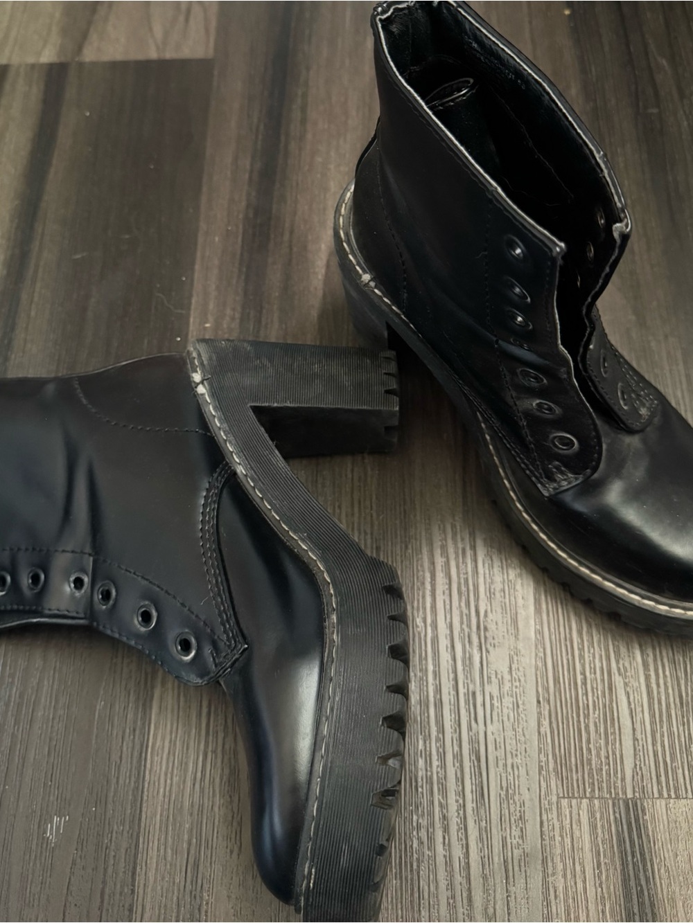 Madden Girl Black Chunky Heel Combat Ankle Boots